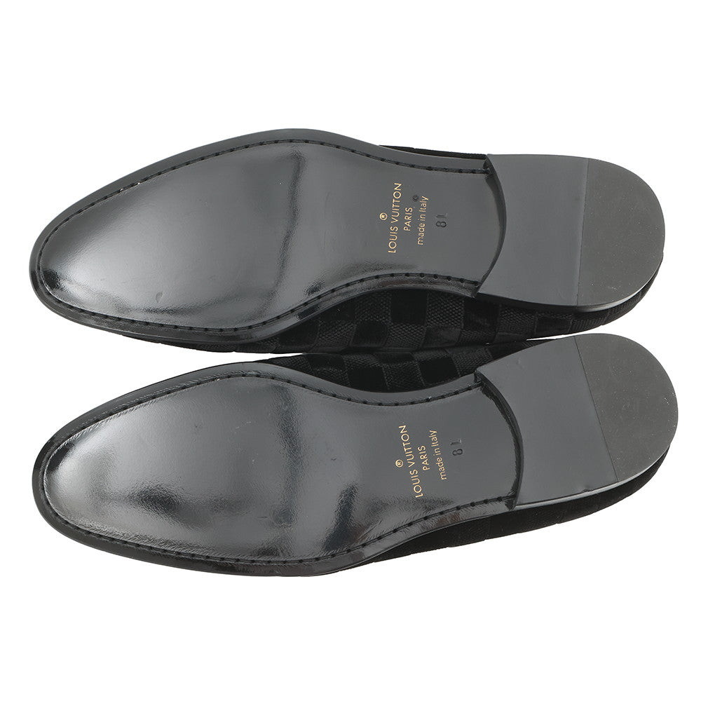 LOUIS VUITTON Auteuil line Damier loafers with embroidery logo Black Velour Size 8L