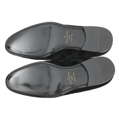 LOUIS VUITTON Auteuil line Damier loafers with embroidery logo Black Velour Size 8L