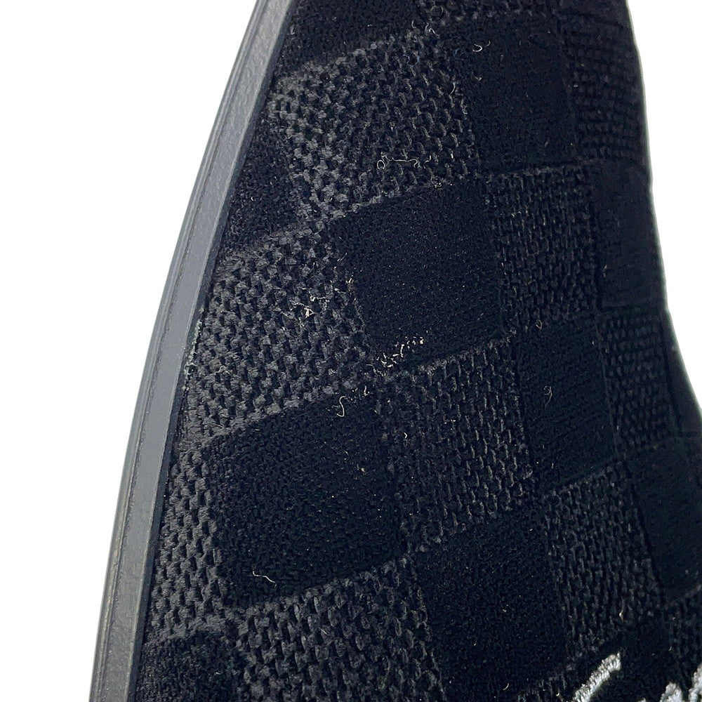 LOUIS VUITTON Auteuil line Damier loafers with embroidery logo Black Velour Size 8L