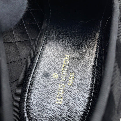 LOUIS VUITTON Auteuil line Damier loafers with embroidery logo Black Velour Size 8L