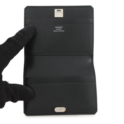 HERMES Medall Card Case Black Chevre Shamqila