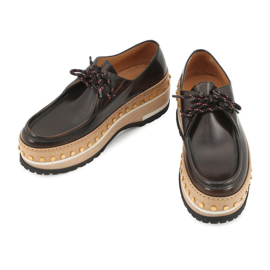 LOUIS VUITTON Woodcut Line Derby Shoes Brown/Beige Leather Wood Size 7