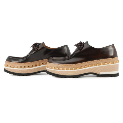 LOUIS VUITTON Woodcut Line Derby Shoes Brown/Beige Leather Wood Size 7