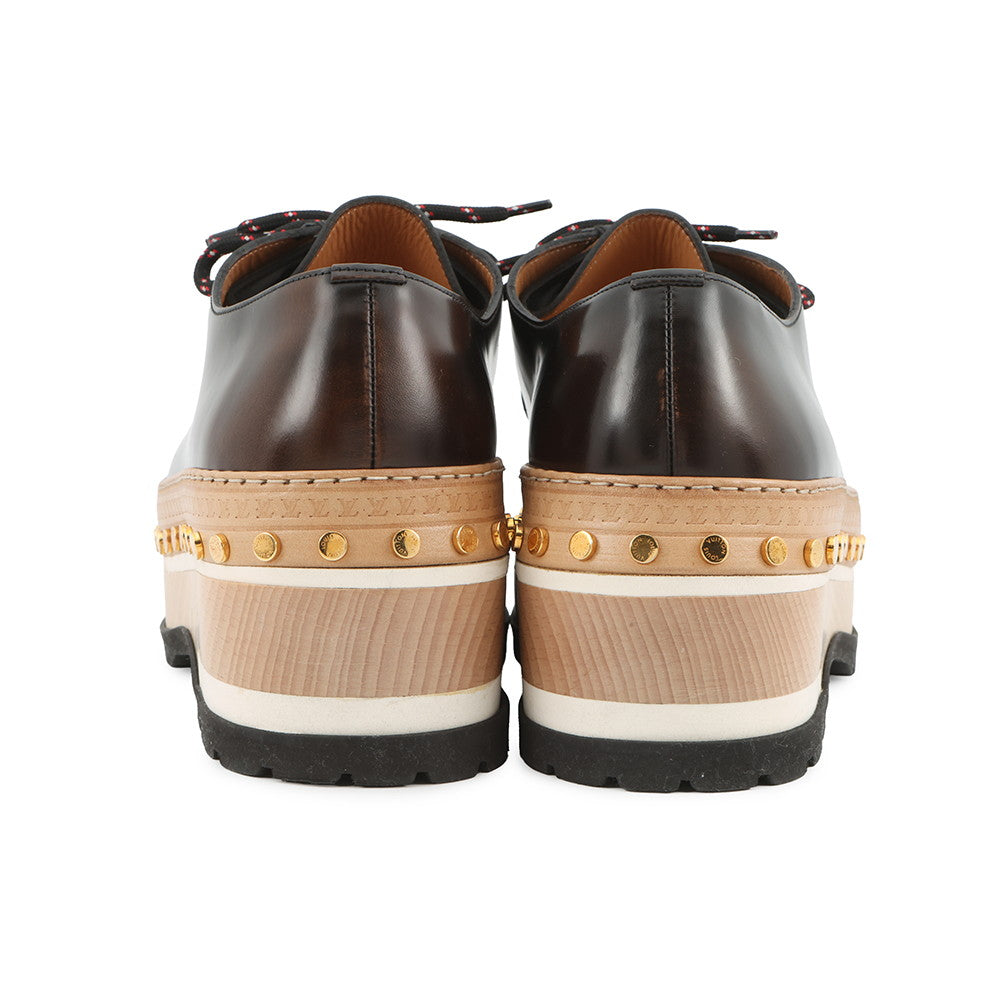 LOUIS VUITTON Woodcut Line Derby Shoes Brown/Beige Leather Wood Size 7