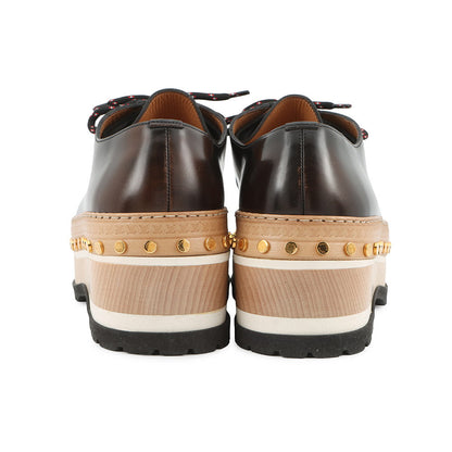LOUIS VUITTON Woodcut Line Derby Shoes Brown/Beige Leather Wood Size 7