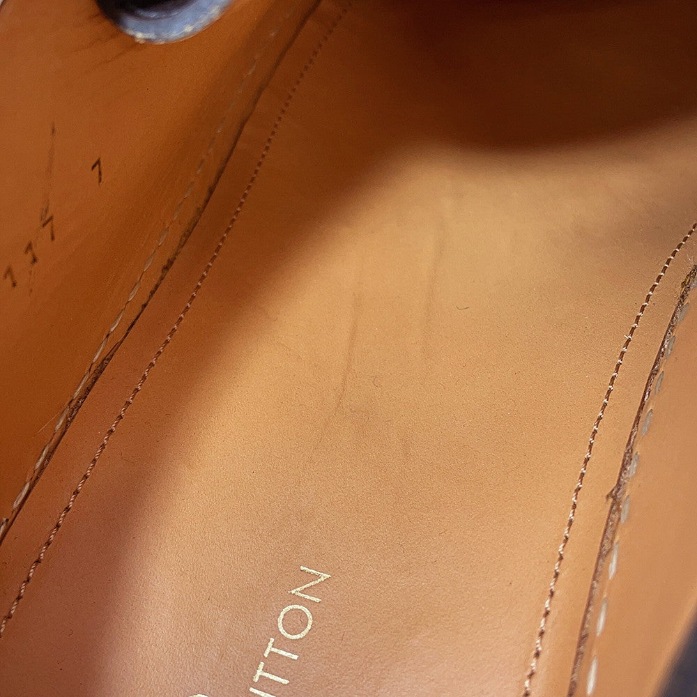 LOUIS VUITTON Woodcut Line Derby Shoes Brown/Beige Leather Wood Size 7