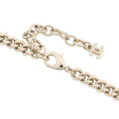 CHANEL CC Logo Key Choker Metal Rhinestone Faux Pearl