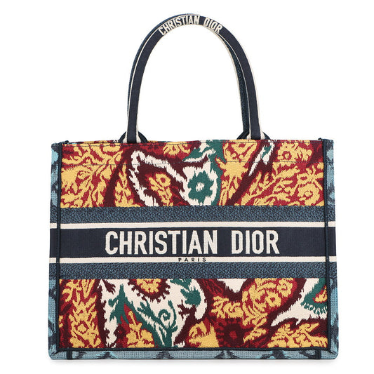 Dior Book Tote Embroidery Paisley Navy/Multicolor Canvas Size Medium