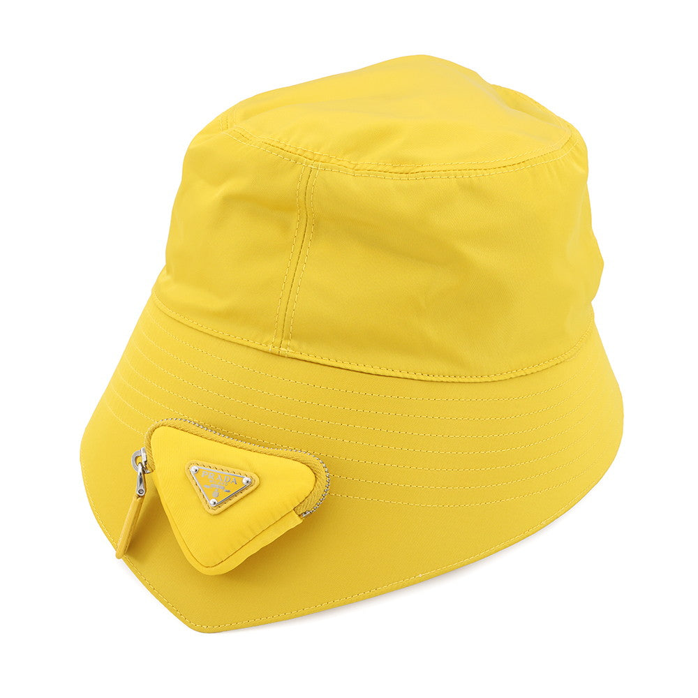 PRADA Re-Nylon Triangle Logo Bucket Hat with Mini Pouch Yellow2HC282 Nylon