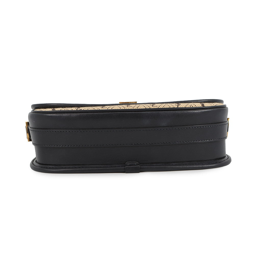 SAINT LAURENT PARIS Monogram Satchel All-Over Shoulder Bag Beige/Black585006 Canvas Leather Size Medium