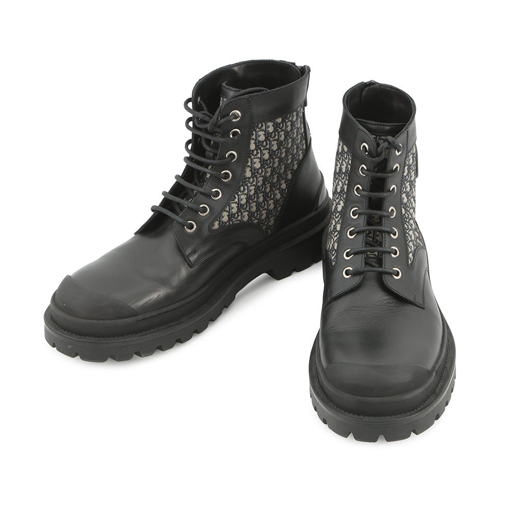 Dior Oblique Explorer short boots Black/Gray3BO296ZKD Leather Canvas Size 42