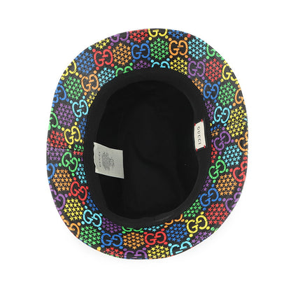 GUCCI GG Psychedelic Fedora Size L Black/Multicolor604781 Polyester56% Cotton44%