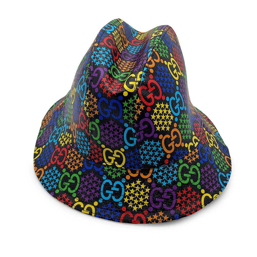 GUCCI GG Psychedelic Fedora Size L Black/Multicolor604781 Polyester56% Cotton44%