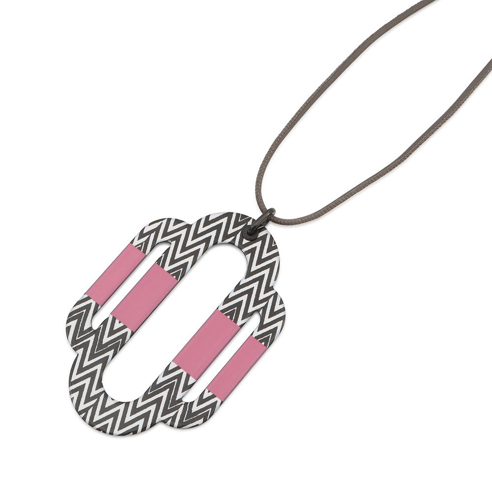 HERMES Necklace At Large Pink/White/Black Metal