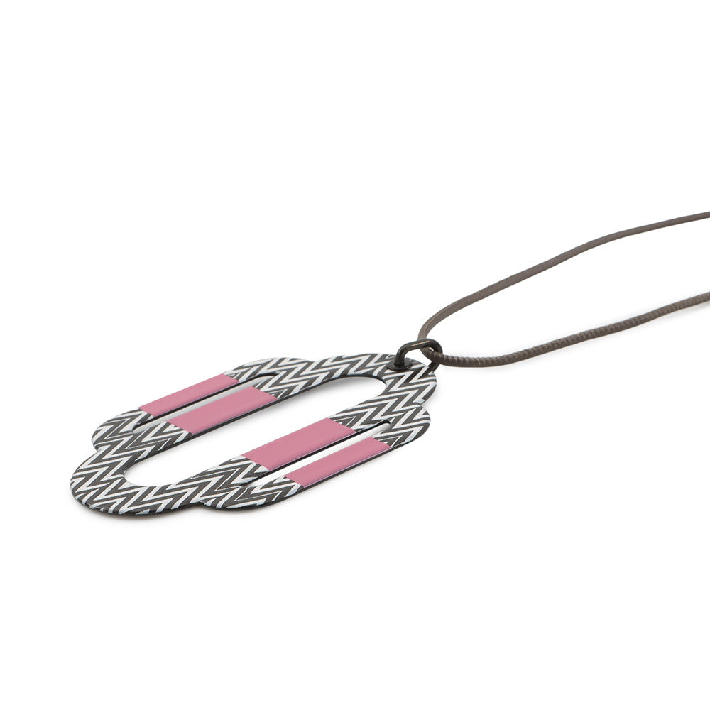 HERMES Necklace At Large Pink/White/Black Metal