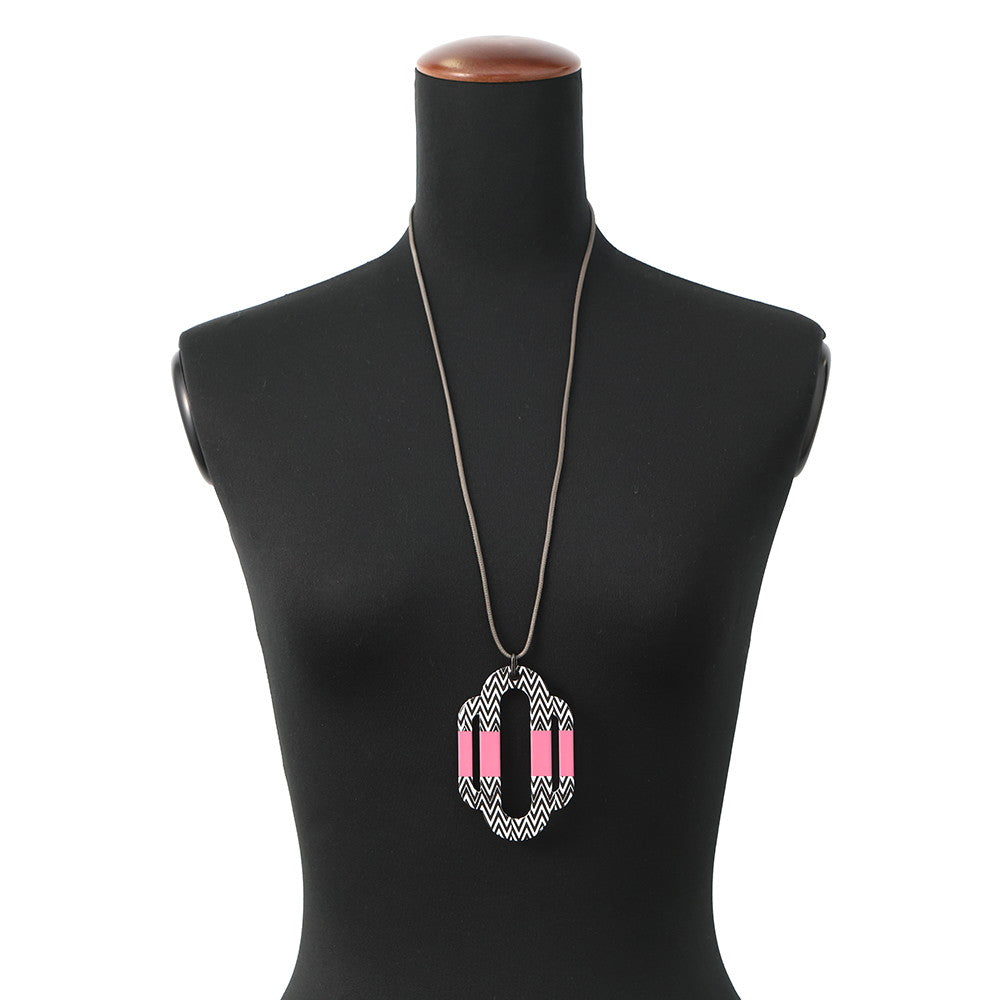 HERMES Necklace At Large Pink/White/Black Metal