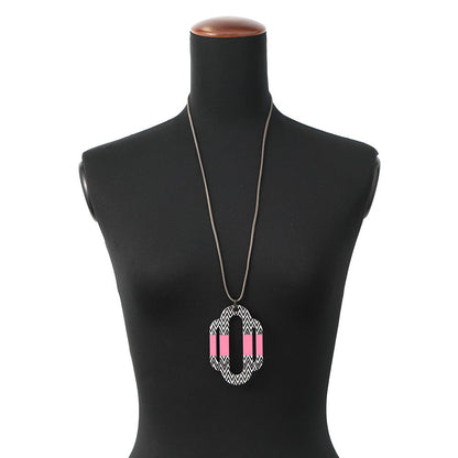 HERMES Necklace At Large Pink/White/Black Metal