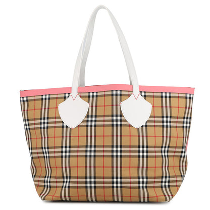 BURBERRY Nova Check Reversible Tote Bag Beige/Pink/White Canvas Leather