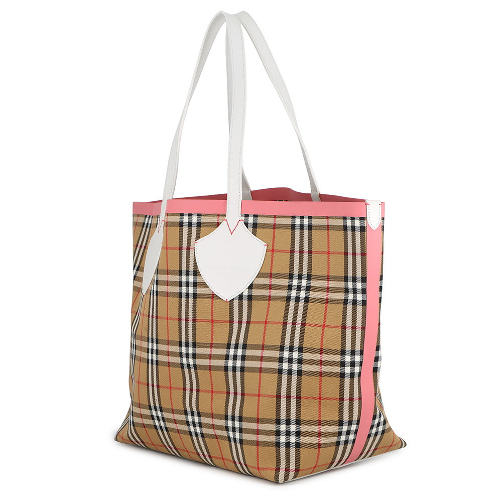 BURBERRY Nova Check Reversible Tote Bag Beige/Pink/White Canvas Leather