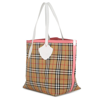 BURBERRY Nova Check Reversible Tote Bag Beige/Pink/White Canvas Leather