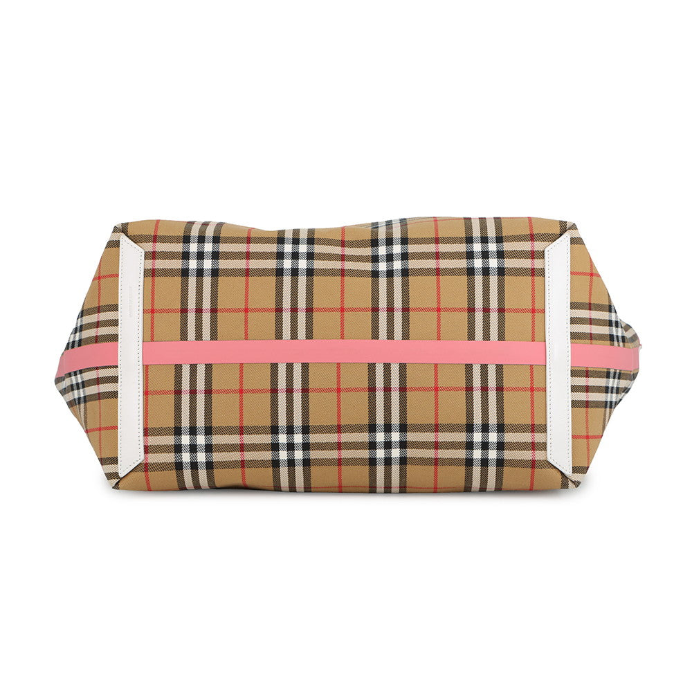 BURBERRY Nova Check Reversible Tote Bag Beige/Pink/White Canvas Leather