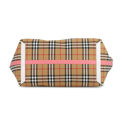 BURBERRY Nova Check Reversible Tote Bag Beige/Pink/White Canvas Leather