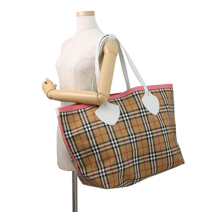 BURBERRY Nova Check Reversible Tote Bag Beige/Pink/White Canvas Leather