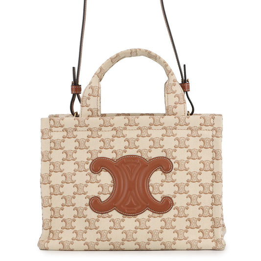 CELINE Triomphe Covertise 2WAY Bag Beige/Brown199162FRF Canvas Leather Size Small