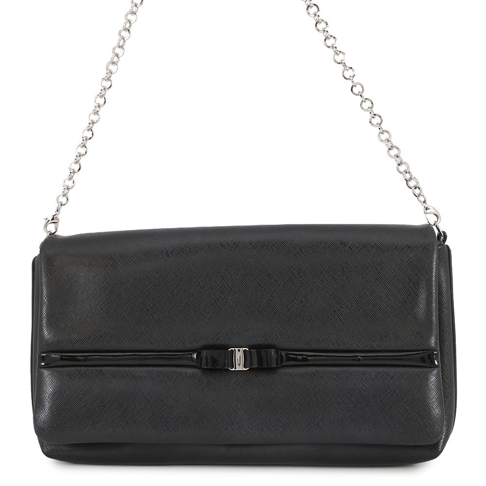 Ferragamo Vala ChainShoulder Bag Black21C671 Leather Patent Leather