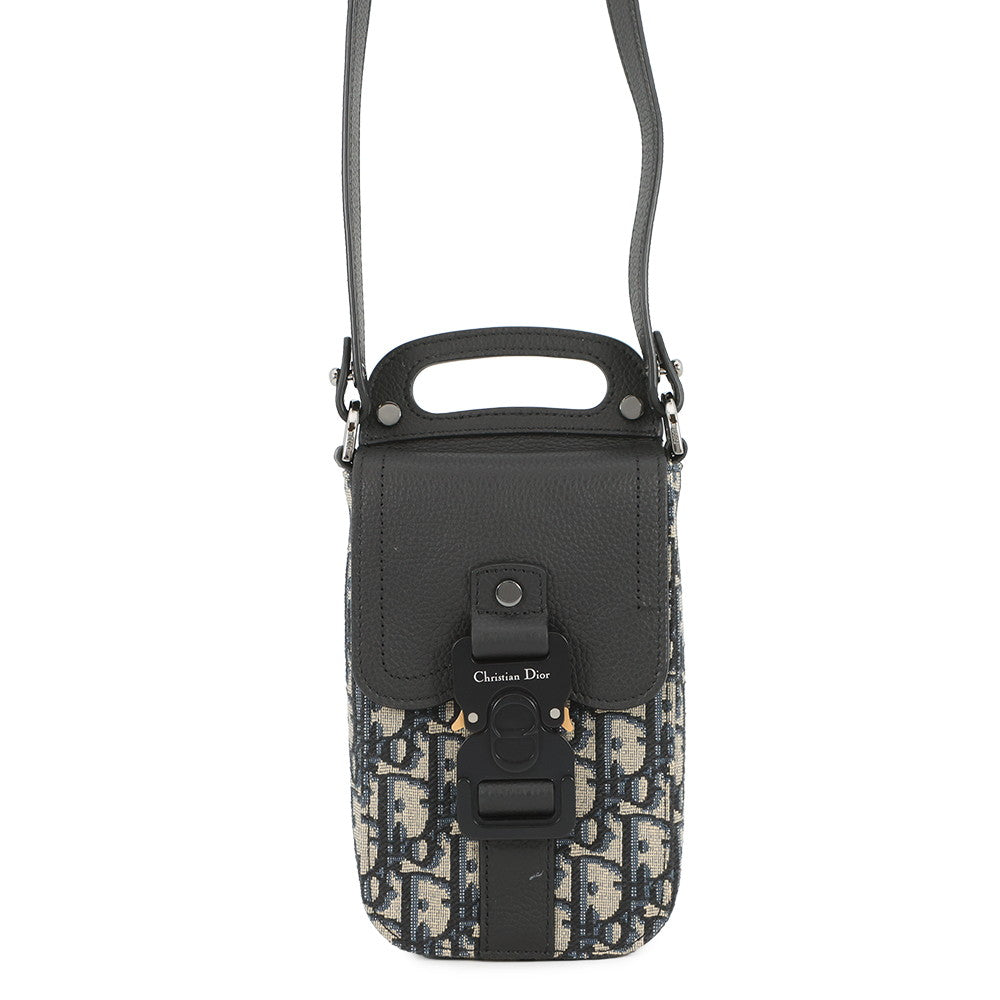 Dior Oblique Saddle Vertical Pouch Black/Beige/Navy2ADCA446YKS Leather Canvas