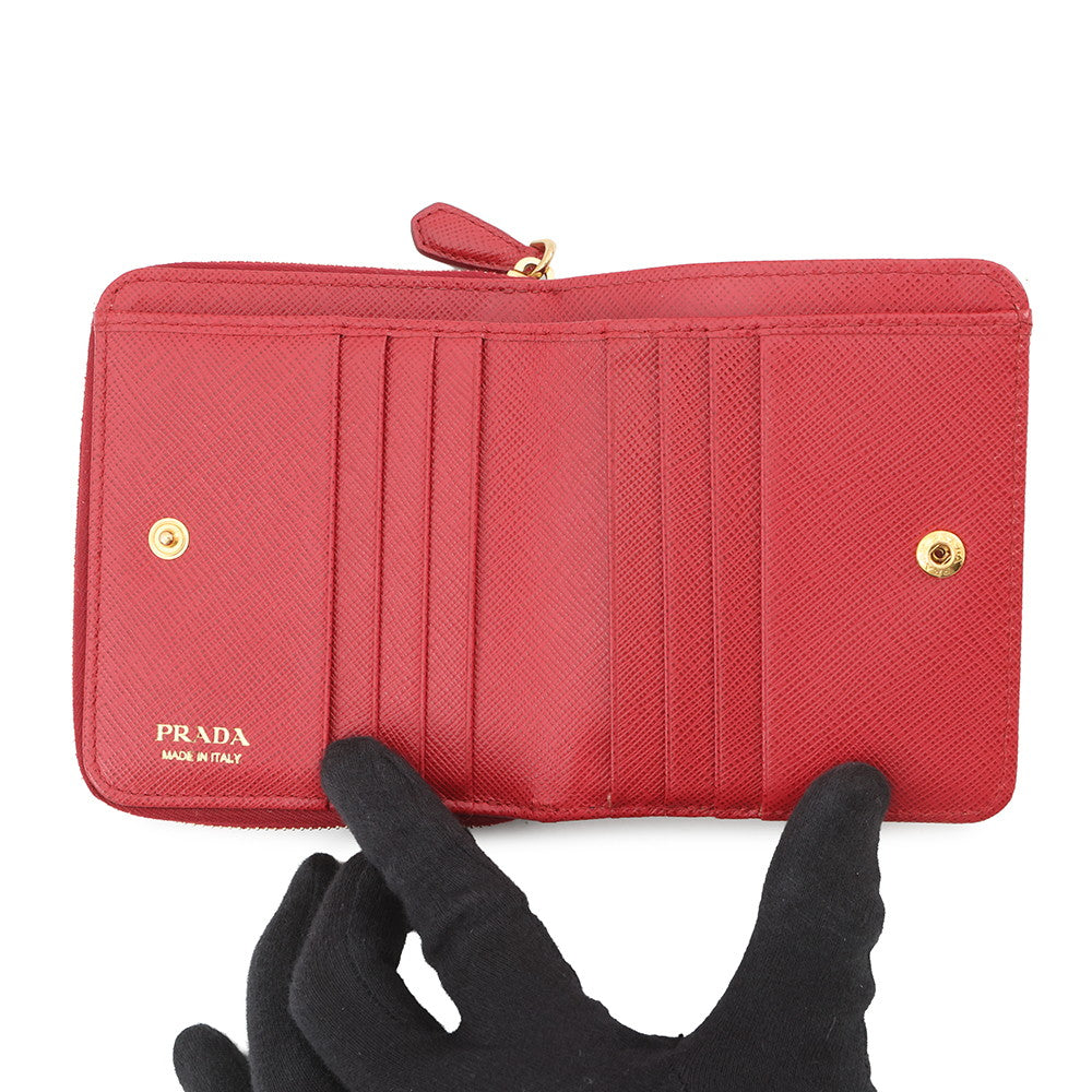 PRADA Bifold Wallet compact wallet Red1ML036 Leather
