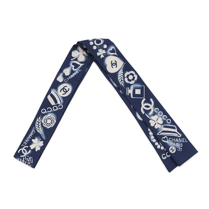 CHANEL hair band scarf Navy/WhiteAA0349 Silk100%