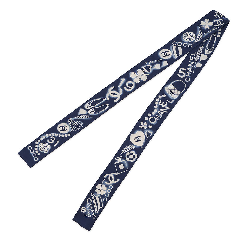 CHANEL hair band scarf Navy/WhiteAA0349 Silk100%