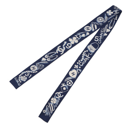 CHANEL hair band scarf Navy/WhiteAA0349 Silk100%