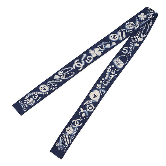 CHANEL hair band scarf Navy/WhiteAA0349 Silk100%