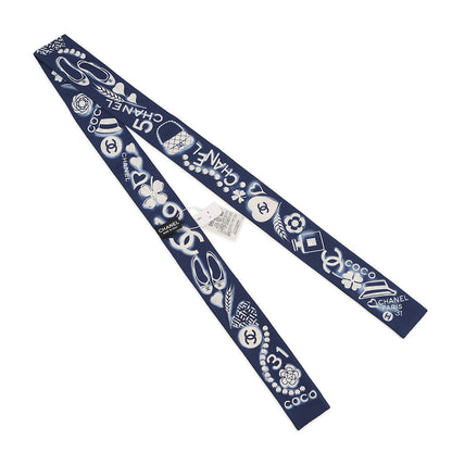 CHANEL hair band scarf Navy/WhiteAA0349 Silk100%