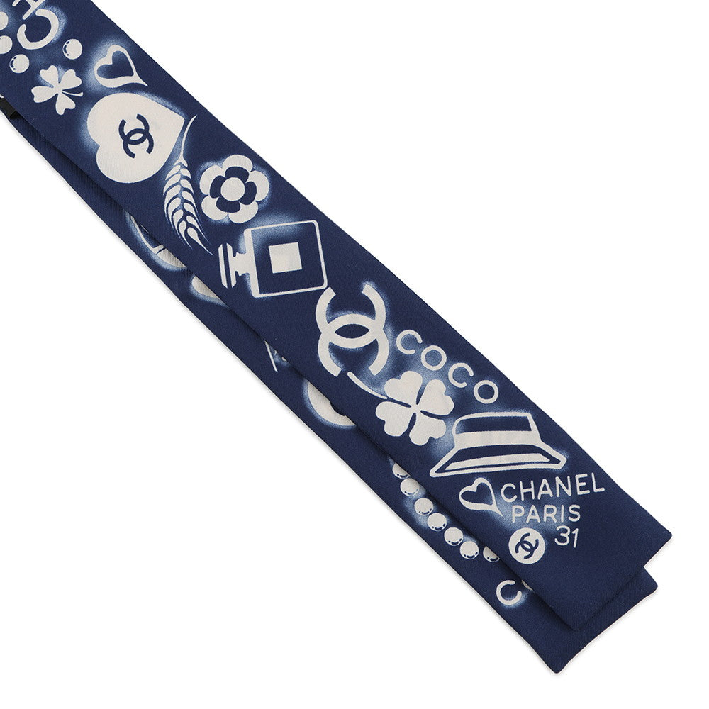 CHANEL hair band scarf Navy/WhiteAA0349 Silk100%