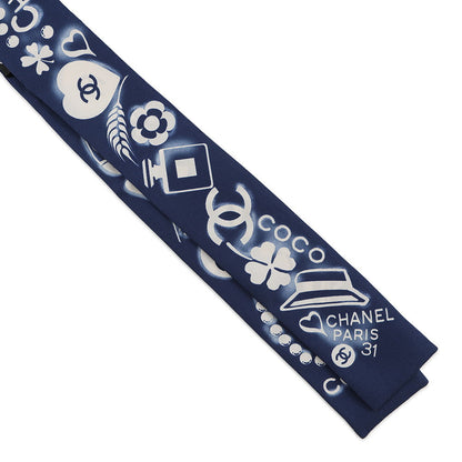 CHANEL hair band scarf Navy/WhiteAA0349 Silk100%