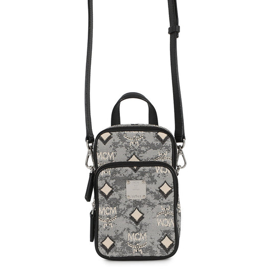 MCM Vintage Jacquard Phone Shoulder Bag Black/Gray/WhiteMMRBATQ02EG001 Canvas Leather