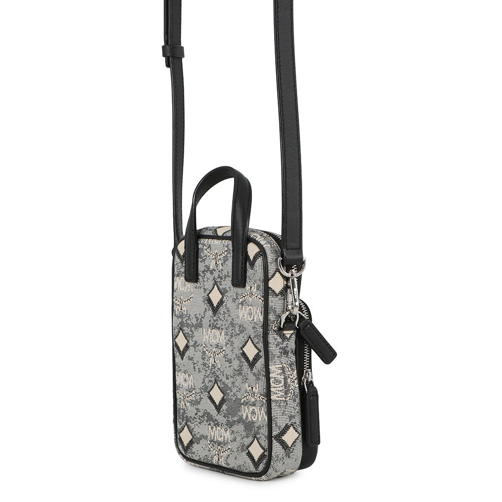 MCM Vintage Jacquard Phone Shoulder Bag Black/Gray/WhiteMMRBATQ02EG001 Canvas Leather