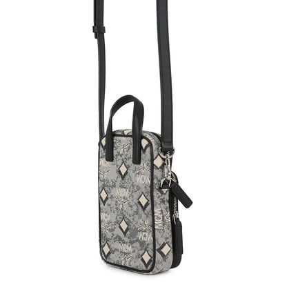 MCM Vintage Jacquard Phone Shoulder Bag Black/Gray/WhiteMMRBATQ02EG001 Canvas Leather