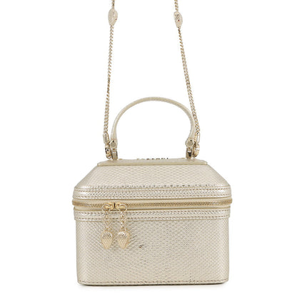 BVLGARI Serpenti 2-Way Vanity Bag Champagne Gold Karung embossed leather