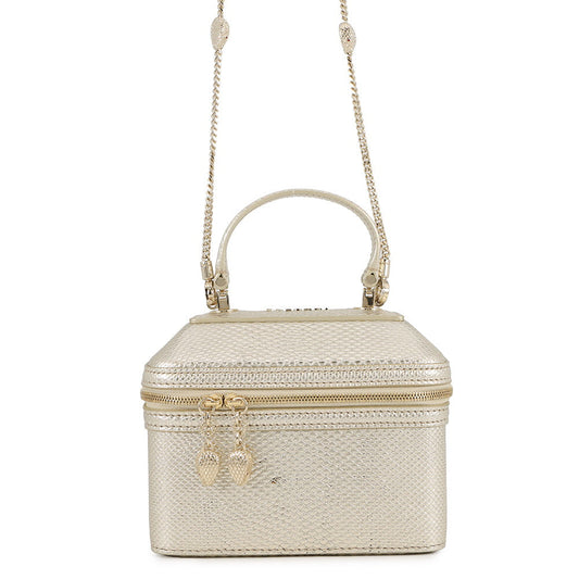BVLGARI Serpenti 2-Way Vanity Bag Champagne Gold Karung embossed leather