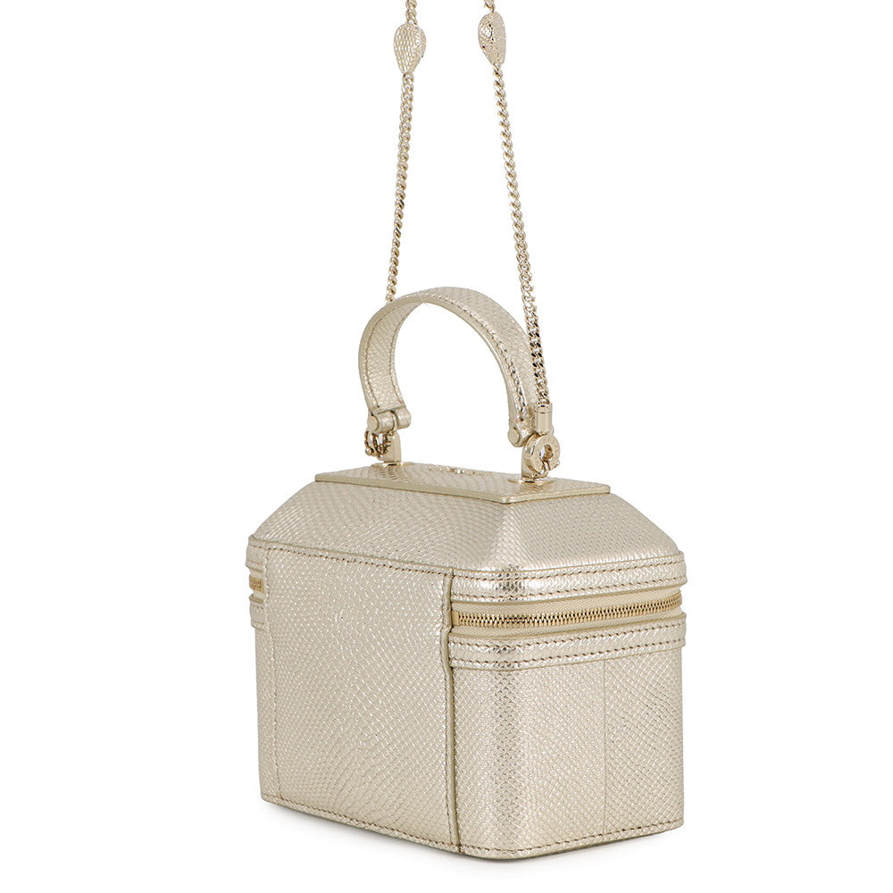 BVLGARI Serpenti 2-Way Vanity Bag Champagne Gold Karung embossed leather