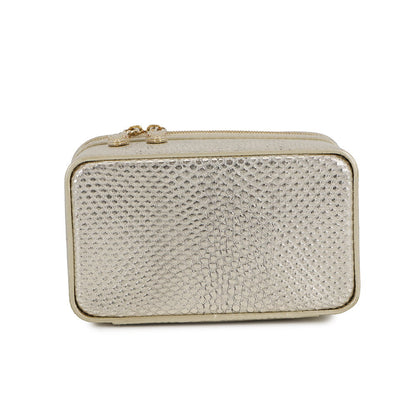 BVLGARI Serpenti 2-Way Vanity Bag Champagne Gold Karung embossed leather