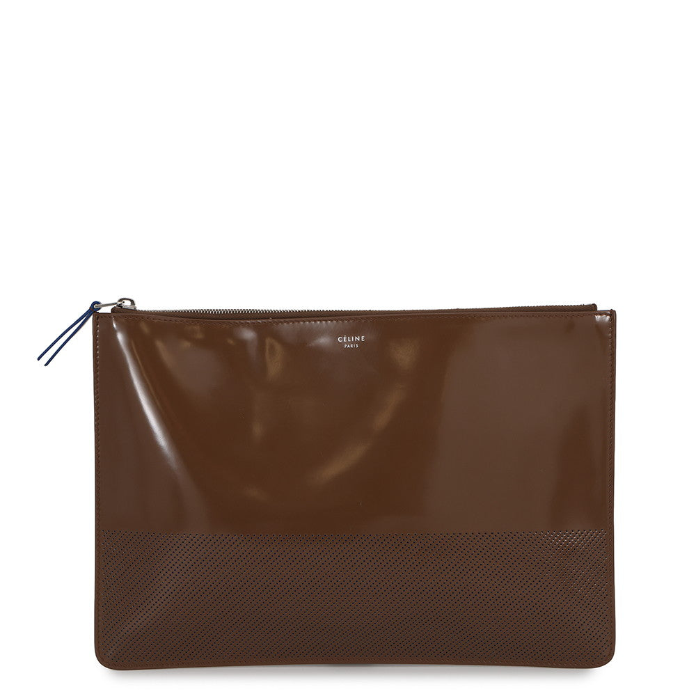 CELINE Clutch Bag Brown Leather