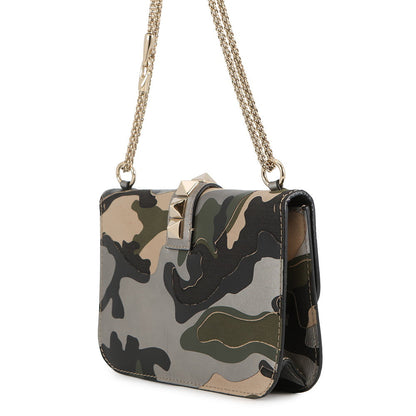 Valentino Garavani Glam Rock Camouflage Chainshoulder Bag Silver/Beige/Green Canvas Leather