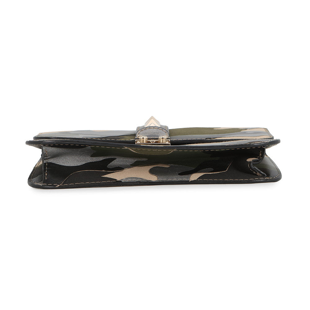 Valentino Garavani Glam Rock Camouflage Chainshoulder Bag Silver/Beige/Green Canvas Leather