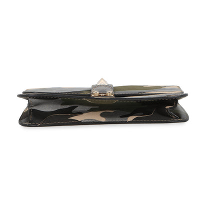 Valentino Garavani Glam Rock Camouflage Chainshoulder Bag Silver/Beige/Green Canvas Leather