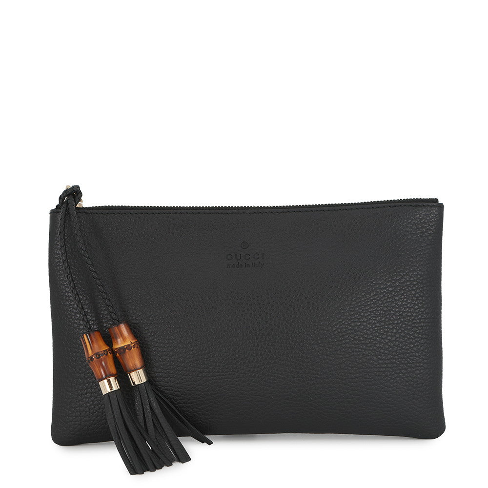 GUCCI Bamboo Tassel Pouch Black376854 Leather